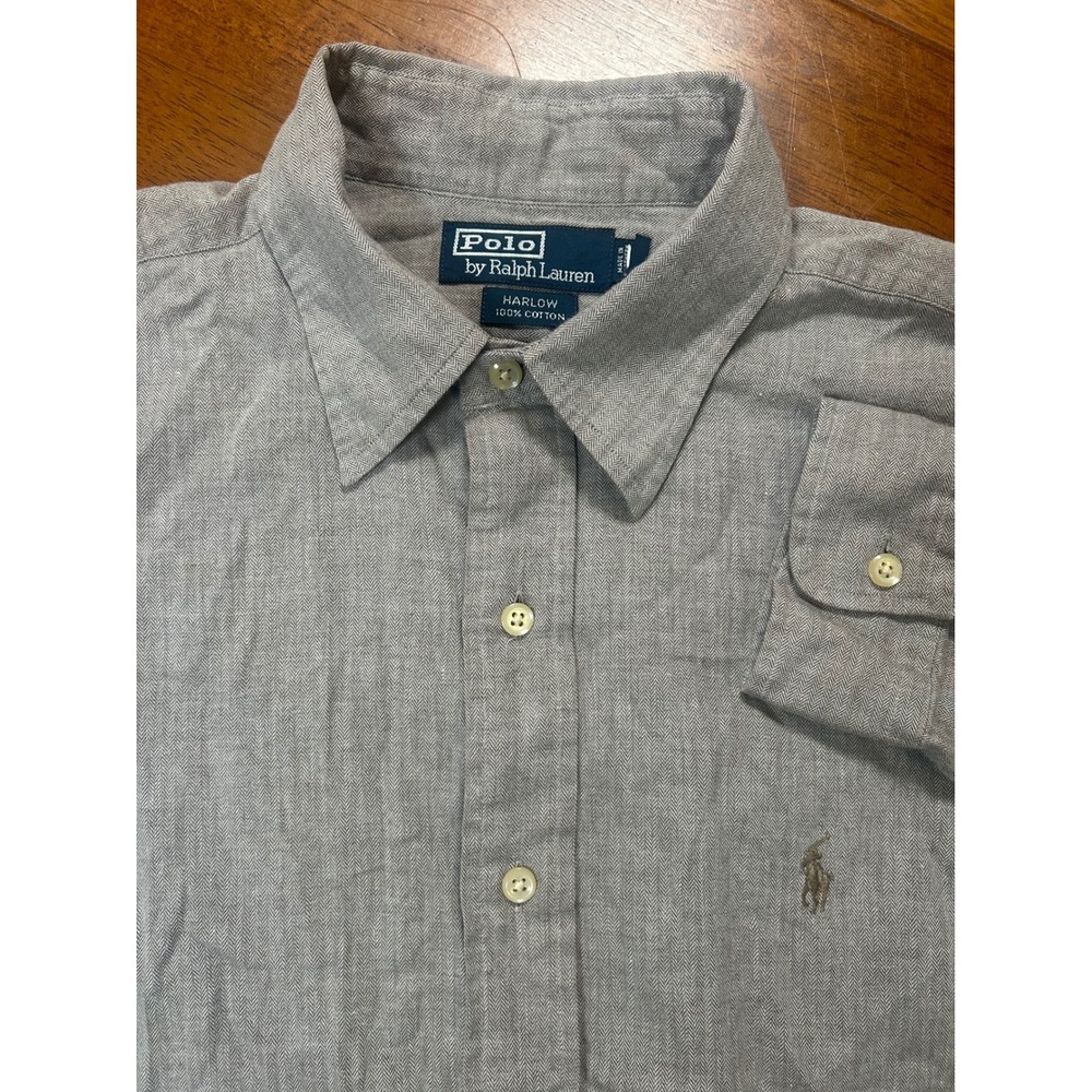 Polo Ralph Lauren Harlow Shirt Mens Large Brown Herringbone Cotton Button Down